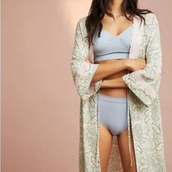 Anthropologie Florets Paisley Sleep Robe Eyelet Lace Romantic Pastel Size Small - Picture 14 of 16